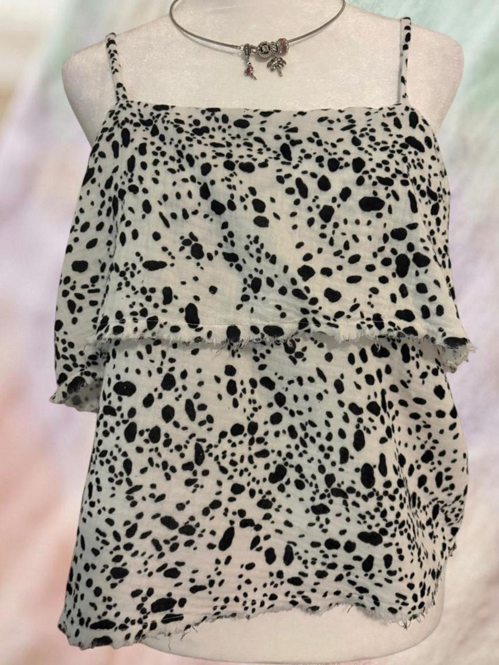 Nation Ltd Black & White Dalmatian Print Layered Cami top size small 100# cotton